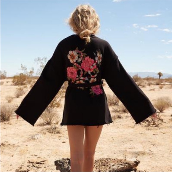 Spiritual Gangster Other - SPIRITUAL GANGSTER FLORAL EMBROIDERED WRAP KIMONO